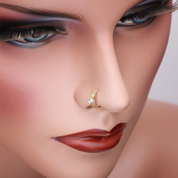 Detail View 1 of Golden Triple Stacked Design Sparkle Bendable Hoop Ring-Clear Gem